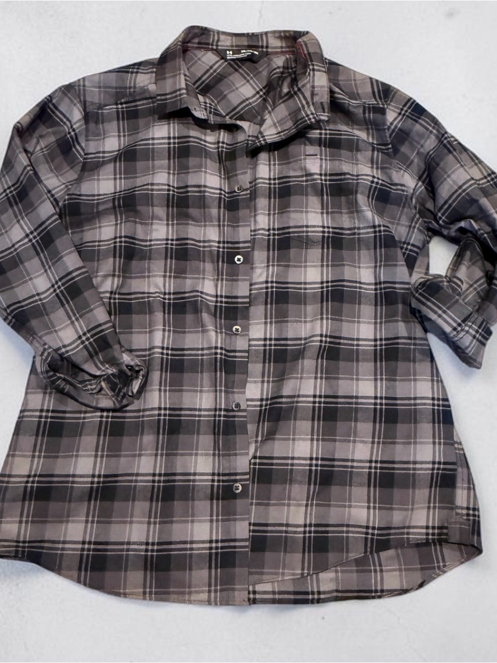 Men's Under Armor Plaid Button-Down Shirt - Gray/Black flannel